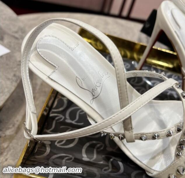 Classic Hot Christian Louboutin Tatoosh Spikes Sandals 10cm in Lambskin with Cross Strap White 1011024