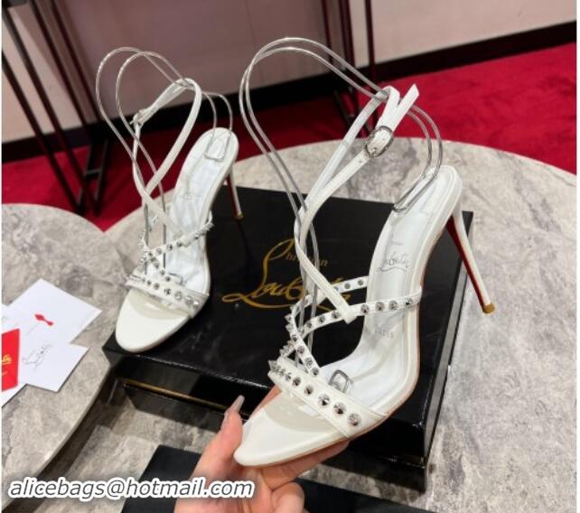 Classic Hot Christian Louboutin Tatoosh Spikes Sandals 10cm in Lambskin with Cross Strap White 1011024