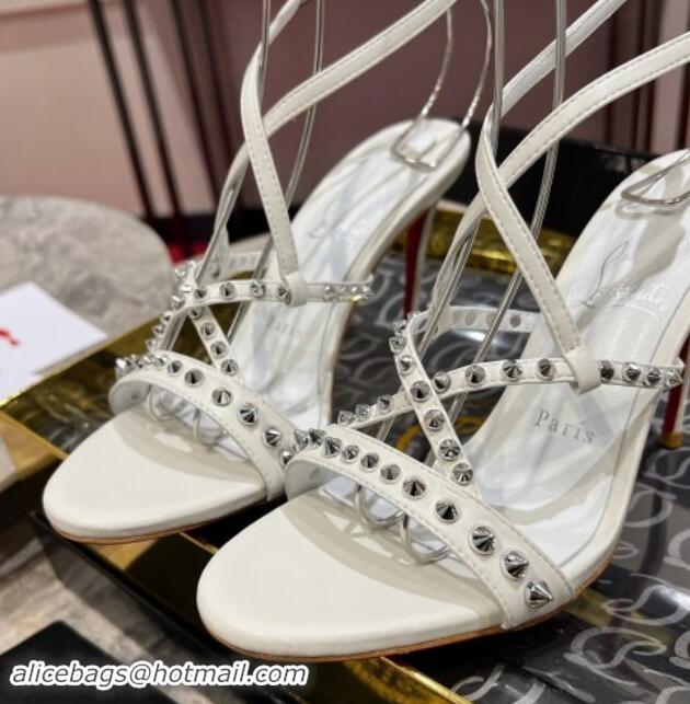 Classic Hot Christian Louboutin Tatoosh Spikes Sandals 10cm in Lambskin with Cross Strap White 1011024