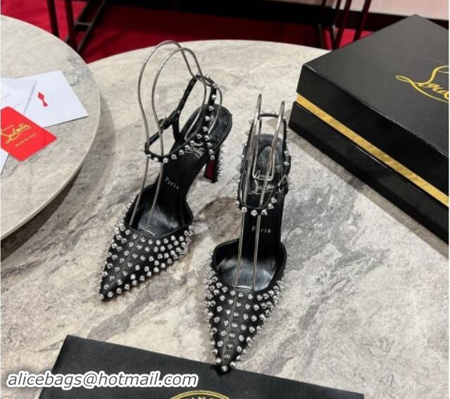 Shop Cheap Christian Louboutin Condora Riviera Pumps 10cm in Black Leather and Silver Spikes Allover 1011026