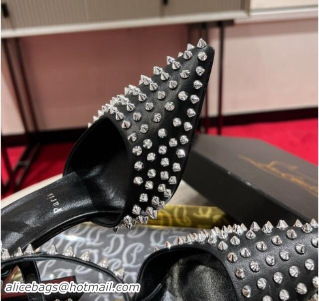 Shop Cheap Christian Louboutin Condora Riviera Pumps 10cm in Black Leather and Silver Spikes Allover 1011026