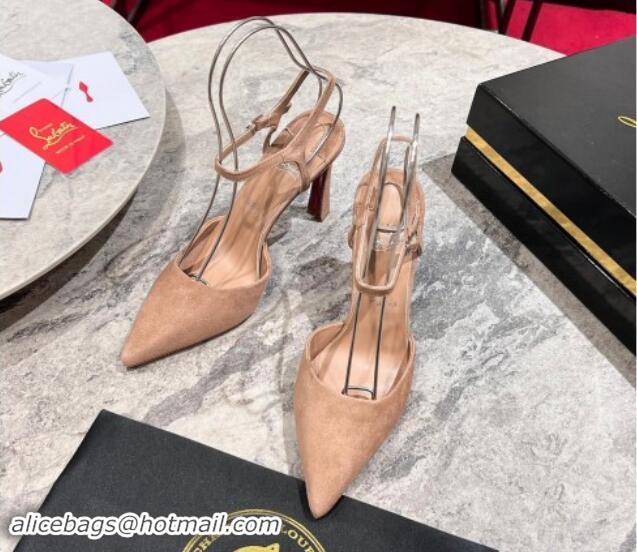 Classic Hot Christian Louboutin Condora Riviera Suede Pumps 10cm Nude 011028