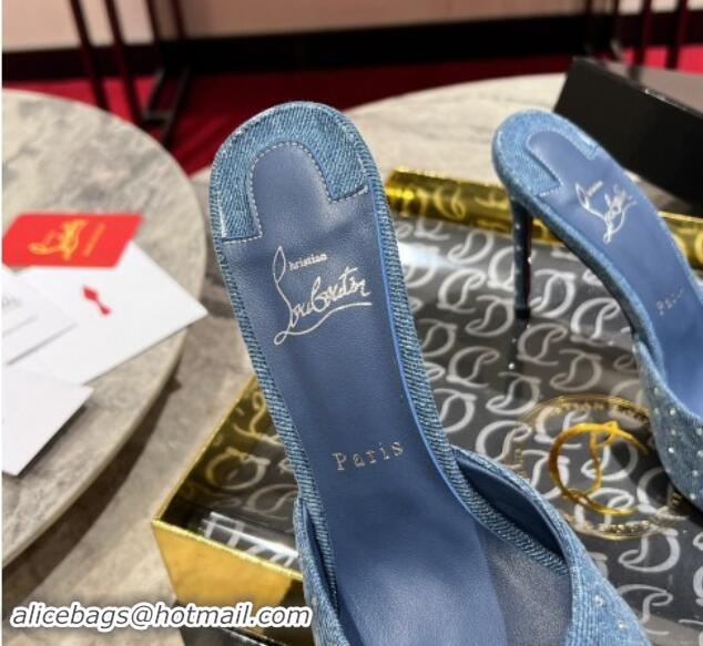 Best Price Christian Louboutin Me Dolly Plum High Heel Slides Sandals 10cm in Denim and Strass Blue 011030