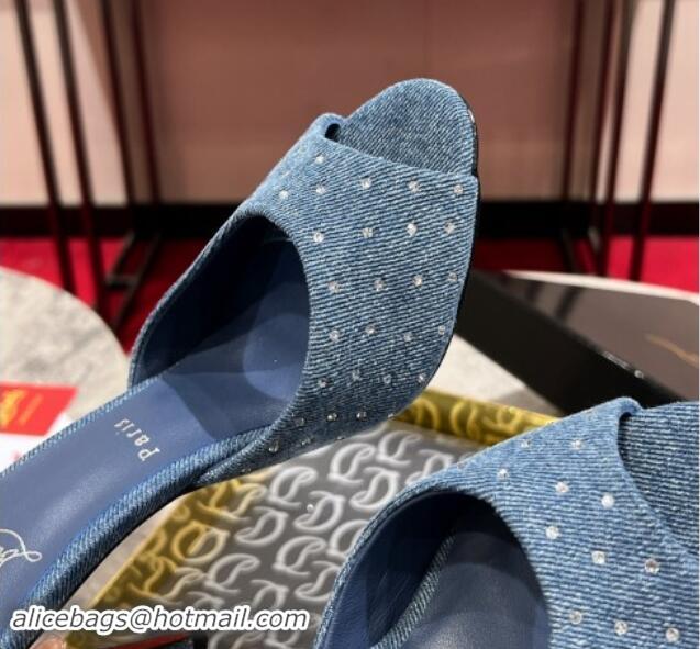 Best Price Christian Louboutin Me Dolly Plum High Heel Slides Sandals 10cm in Denim and Strass Blue 011030