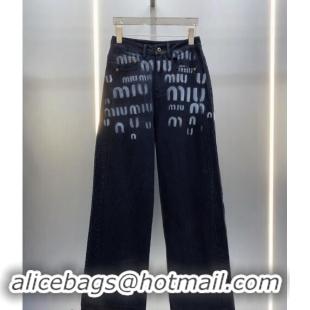 Top Quality Miu Miu Denim Jeans Pants with Miu Print 1108 Black 2024