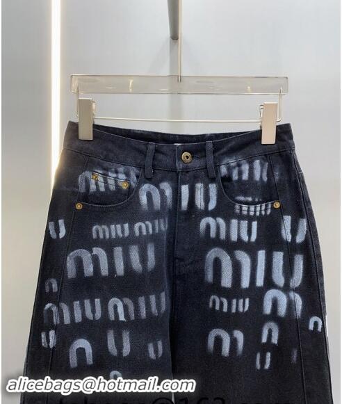 Top Quality Miu Miu Denim Jeans Pants with Miu Print 1108 Black 2024