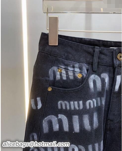 Top Quality Miu Miu Denim Jeans Pants with Miu Print 1108 Black 2024