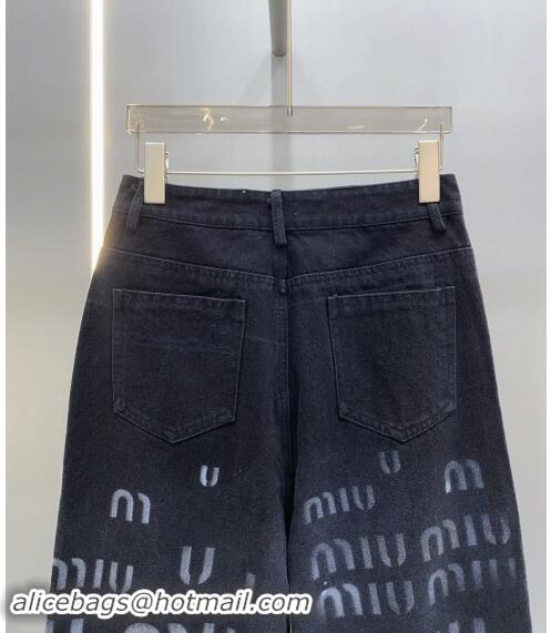 Top Quality Miu Miu Denim Jeans Pants with Miu Print 1108 Black 2024