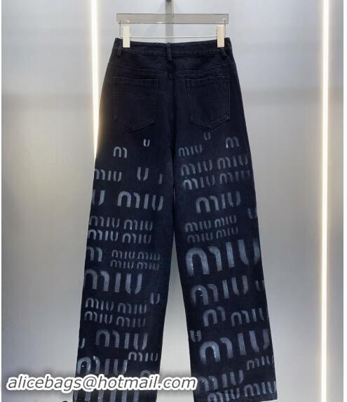 Top Quality Miu Miu Denim Jeans Pants with Miu Print 1108 Black 2024