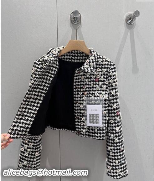 ​Top Design Chanel Houndtooth Jacket and Skirt Set with Pearl Bloom CH1108 2024