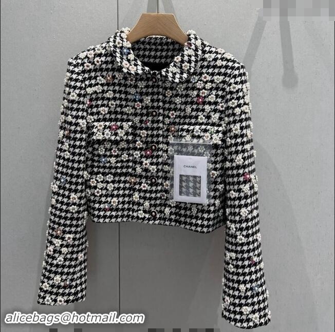 ​Top Design Chanel Houndtooth Jacket and Skirt Set with Pearl Bloom CH1108 2024