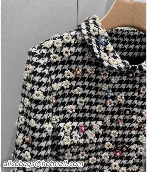 ​Top Design Chanel Houndtooth Jacket and Skirt Set with Pearl Bloom CH1108 2024