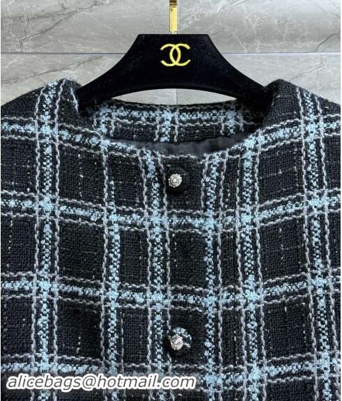 Super Quality Chanel Tweed Jacket 1108 Black/Blue 2024