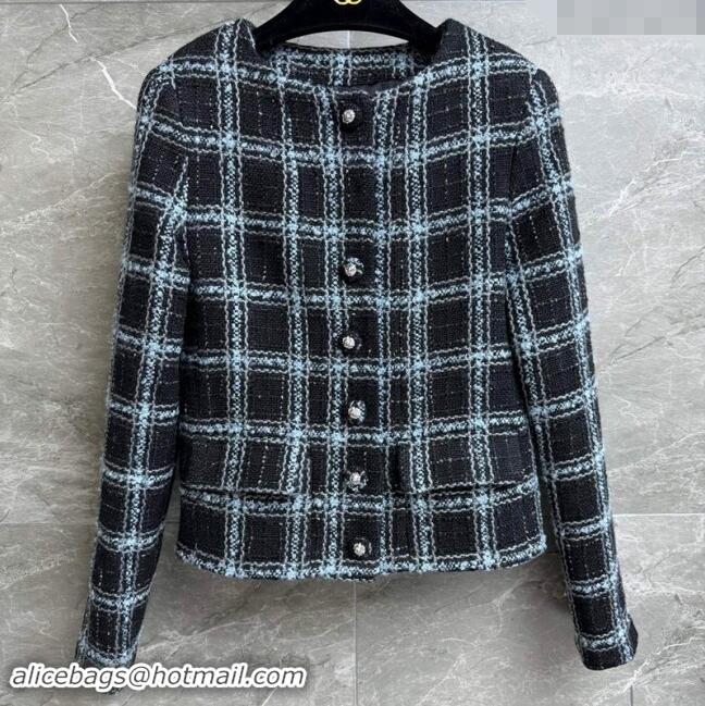 Super Quality Chanel Tweed Jacket 1108 Black/Blue 2024