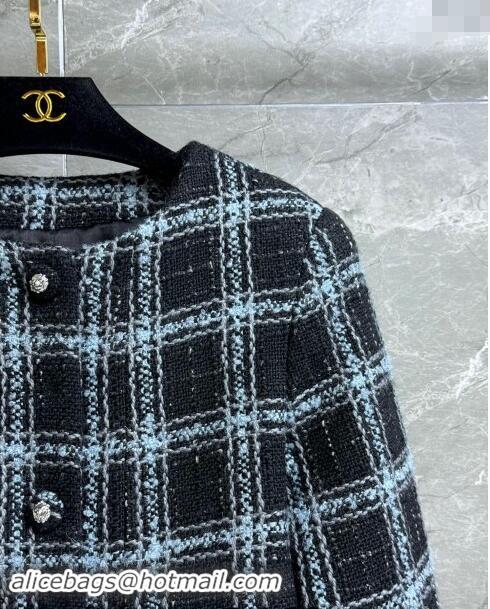 Super Quality Chanel Tweed Jacket 1108 Black/Blue 2024