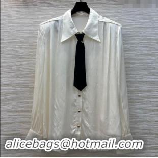 Well Crafted Chanel Satin Shirt with Tie 1108 White 2024