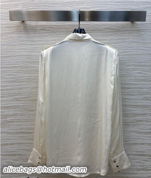 Well Crafted Chanel Satin Shirt with Tie 1108 White 2024