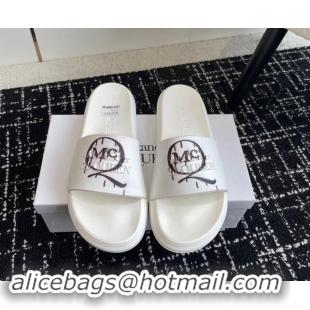 Purchase Alexander McQueen TPU Slide Sandals with Logo Print White 430111