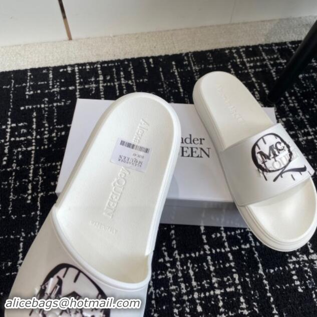 Purchase Alexander McQueen TPU Slide Sandals with Logo Print White 430111