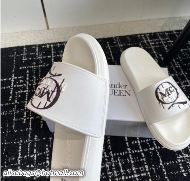 Purchase Alexander McQueen TPU Slide Sandals with Logo Print White 430111