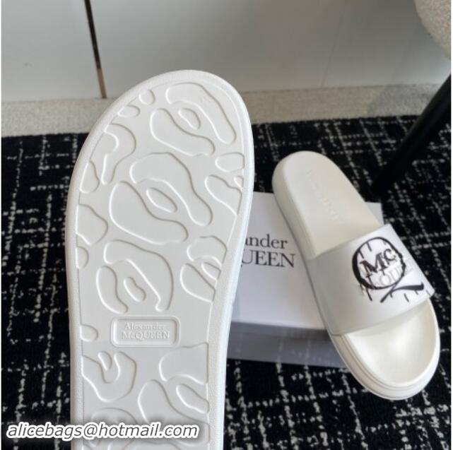 Purchase Alexander McQueen TPU Slide Sandals with Logo Print White 430111