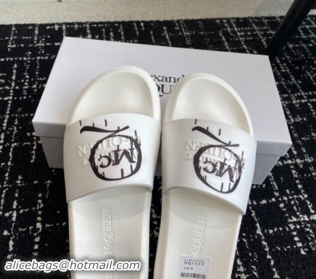 Purchase Alexander McQueen TPU Slide Sandals with Logo Print White 430111