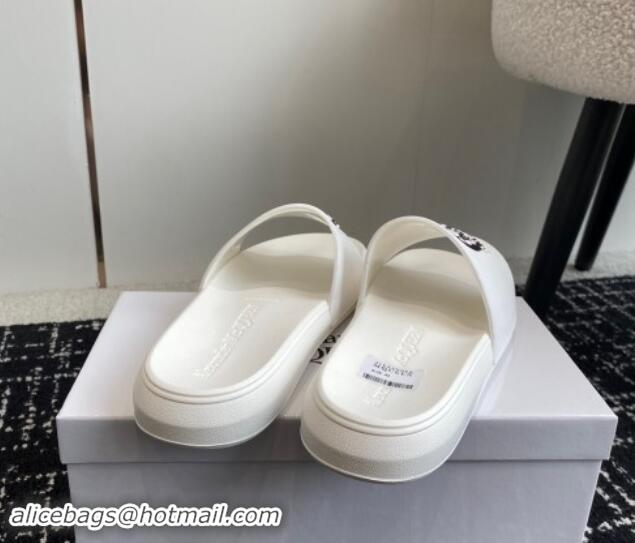 Purchase Alexander McQueen TPU Slide Sandals with Logo Print White 430111