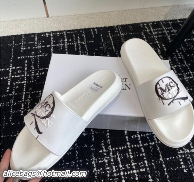 Purchase Alexander McQueen TPU Slide Sandals with Logo Print White 430111