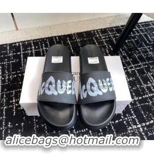 Best Grade Alexander McQueen TPU Slide Sandals with Signature Print Black 430112