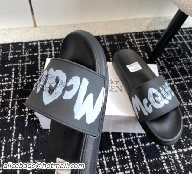 Best Grade Alexander McQueen TPU Slide Sandals with Signature Print Black 430112