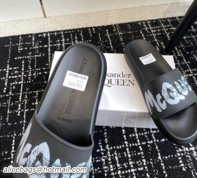 Best Grade Alexander McQueen TPU Slide Sandals with Signature Print Black 430112