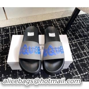 Unique Style Alexander McQueen TPU Slide Sandals with Signature Print Grey 430115