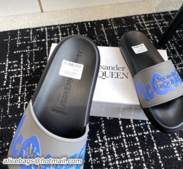 Unique Style Alexander McQueen TPU Slide Sandals with Signature Print Grey 430115