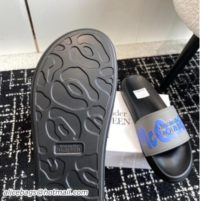 Unique Style Alexander McQueen TPU Slide Sandals with Signature Print Grey 430115