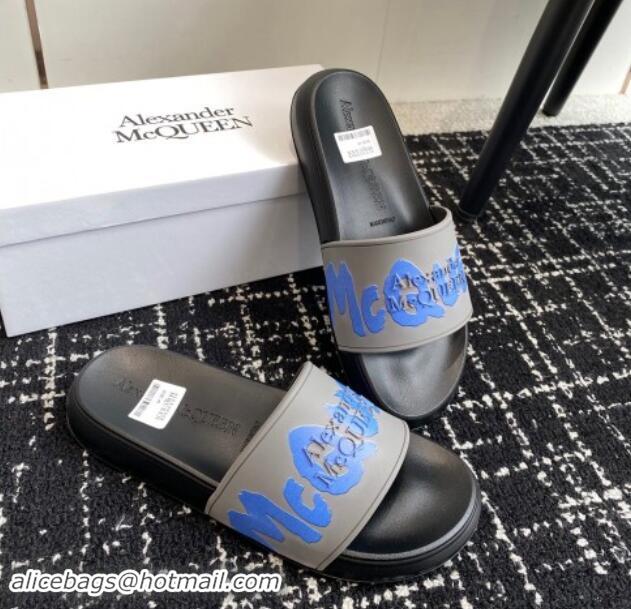 Unique Style Alexander McQueen TPU Slide Sandals with Signature Print Grey 430115