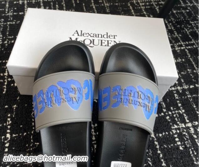 Unique Style Alexander McQueen TPU Slide Sandals with Signature Print Grey 430115