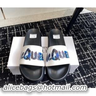 Most Popular Alexander McQueen TPU Slide Sandals with Signature Print White 0430116