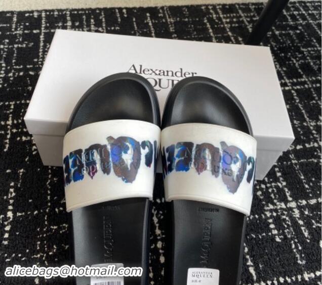 Most Popular Alexander McQueen TPU Slide Sandals with Signature Print White 0430116