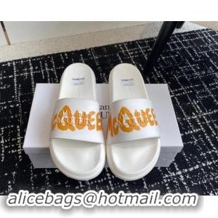 Good Looking Alexander McQueen TPU Slide Sandals with Signature Print Orange 430117