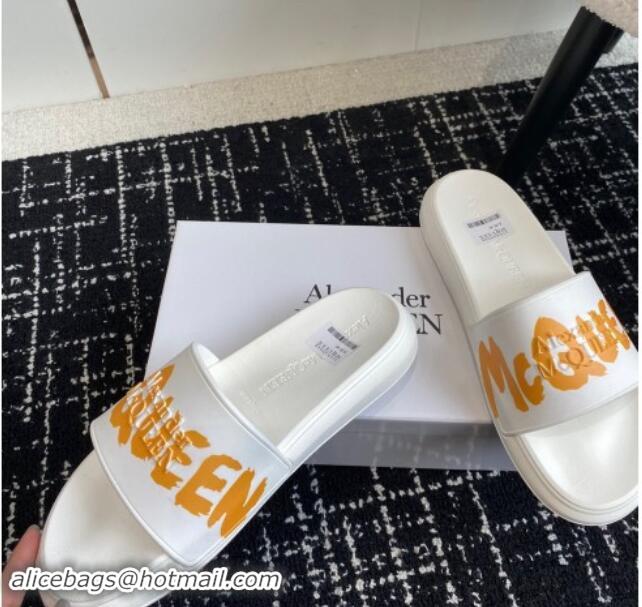 Good Looking Alexander McQueen TPU Slide Sandals with Signature Print Orange 430117