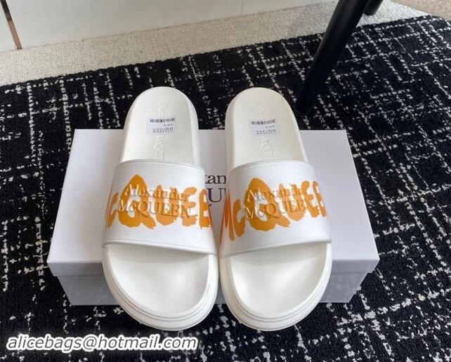 Good Looking Alexander McQueen TPU Slide Sandals with Signature Print Orange 430117