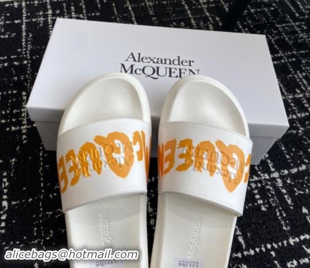 Good Looking Alexander McQueen TPU Slide Sandals with Signature Print Orange 430117