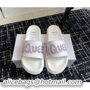 Pretty Style Alexander McQueen TPU Slide Sandals with Signature Print Purple 430118