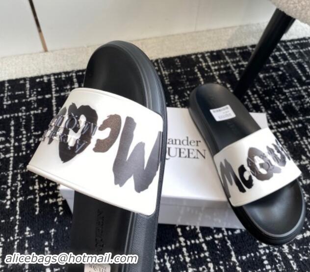 Classic Specials Alexander McQueen TPU Slide Sandals with Signature Print White/Black 430119