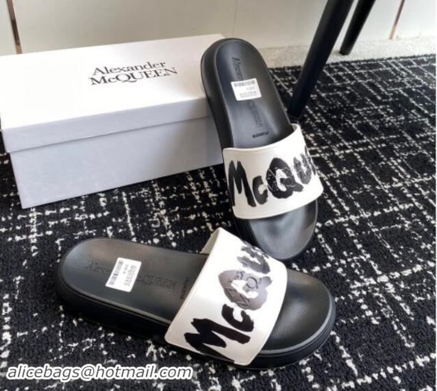 Classic Specials Alexander McQueen TPU Slide Sandals with Signature Print White/Black 430119