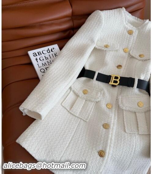 Top Grade Balmain Wool Dress 1108 White 2024