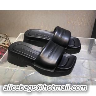 Perfect Alexander Wang platform sheep leather float slide sandals 5cm All Black 0108061