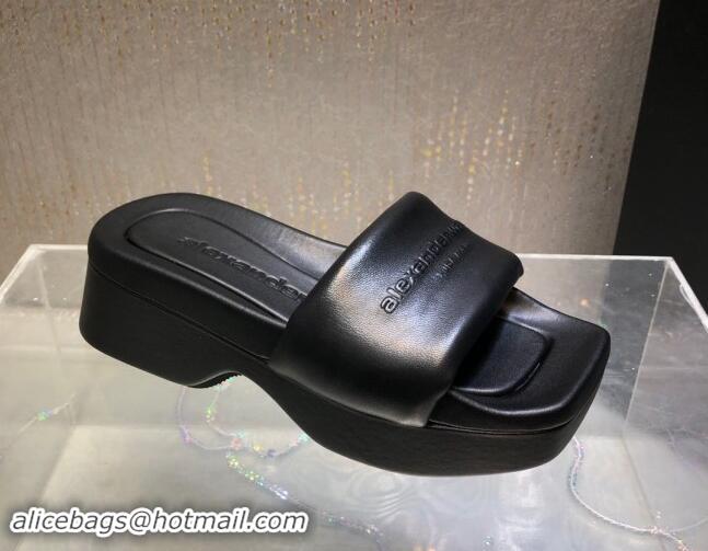 Perfect Alexander Wang platform sheep leather float slide sandals 5cm All Black 0108061