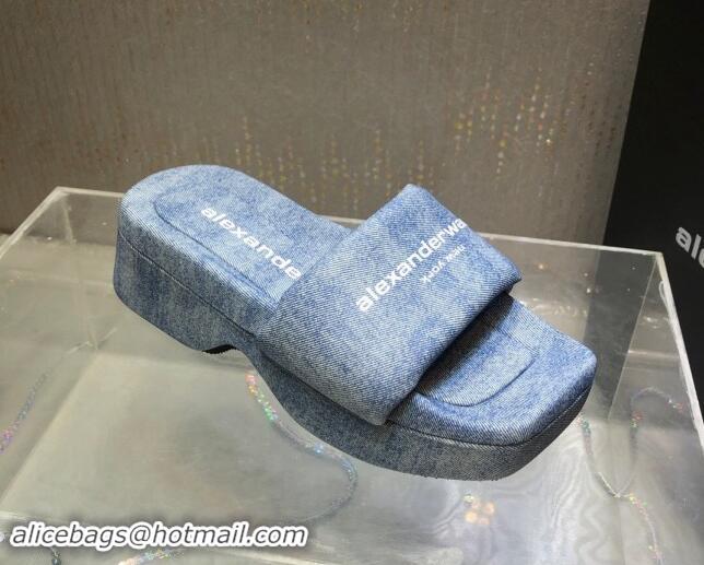 Pretty Style Alexander Wang platform denim float slide sandals Light Blue 0108063