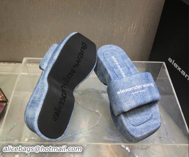 Pretty Style Alexander Wang platform denim float slide sandals Light Blue 0108063